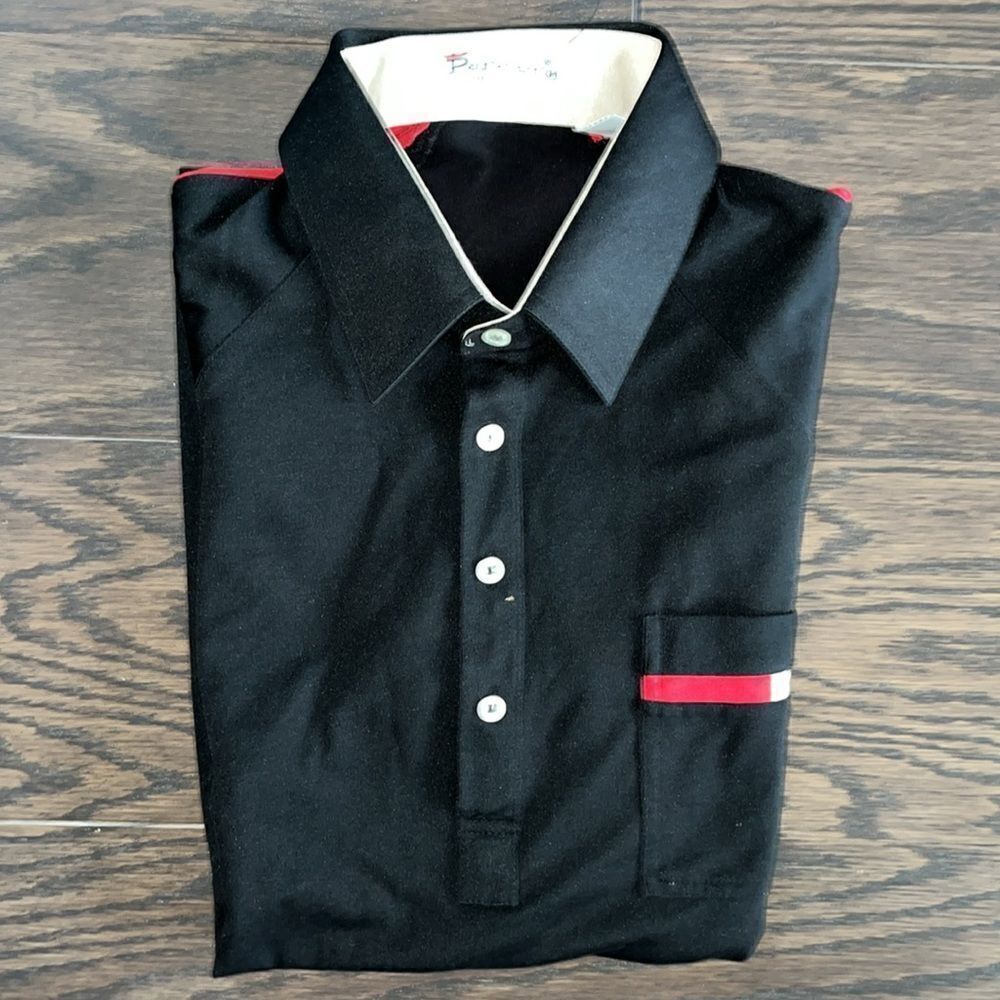 Rare Vintage Black Parker of Vienna Pocket polo pointed collar men’s golf shirt
